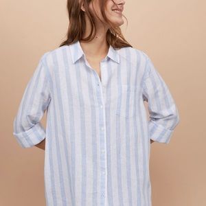H&M STRIPED LINEN BUTTON UP